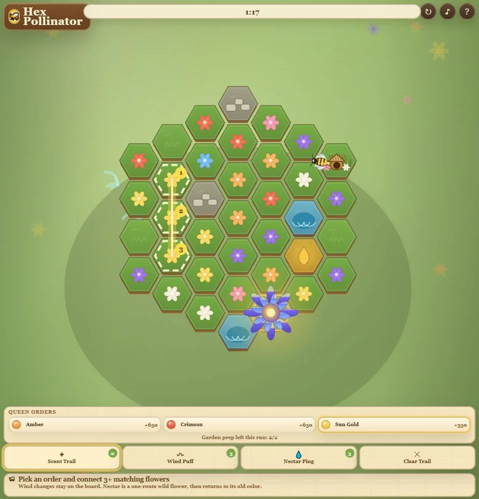 Hex Pollinator — real gameplay preview