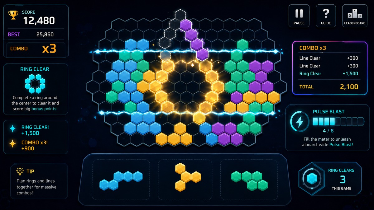 Hex Stack Blitz line clear gameplay screenshot