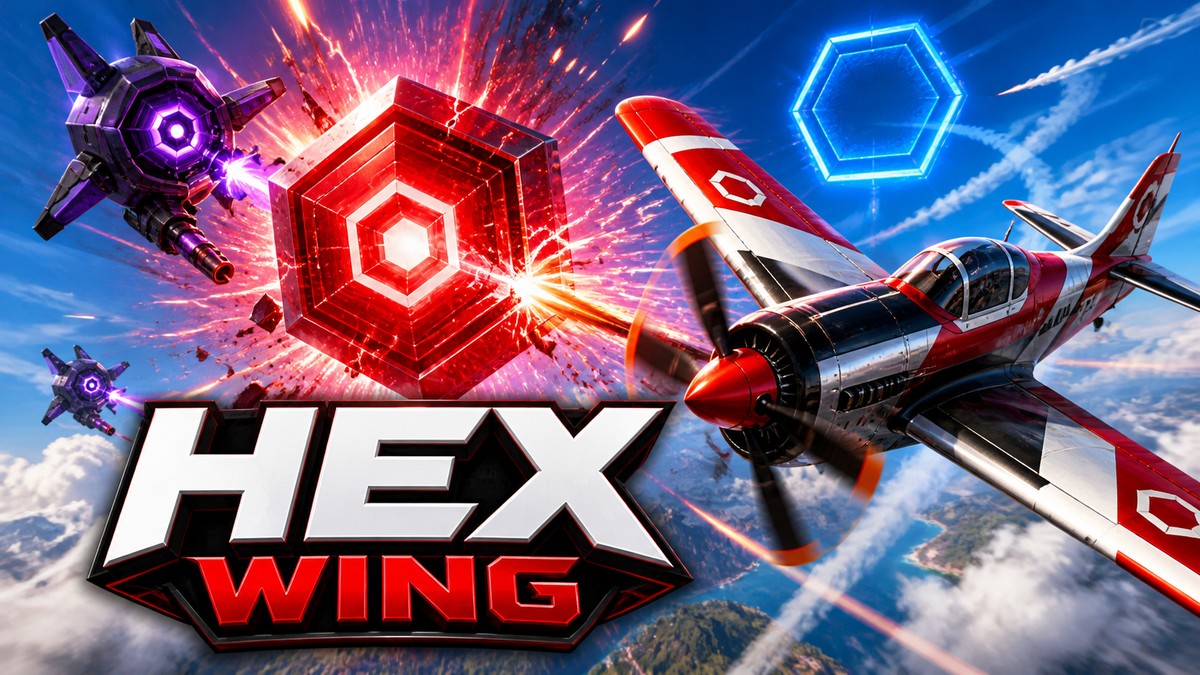 Hex Wing plane kicking a glowing red hex core through a sky battle